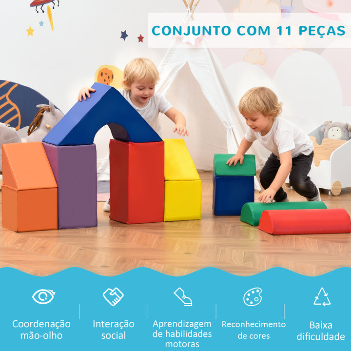 Conjunto de 11 Blocos de Espuma para Crianças Blocos de Contrução Brinquedo de Aprendizagem para Crianças 1-3 Anos 50x50x25 cm Multicor