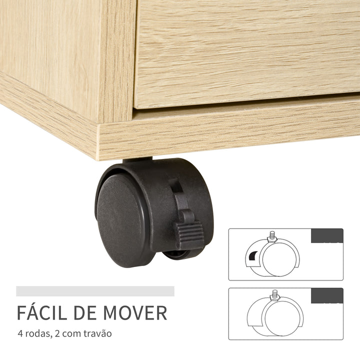 Bloco de Gavetas de Escritório com 4 Gavetas Bloco de Gavetas para Secretária com Rodas Arquivador Móvel para Estudo 46x40x65 cm Madeira