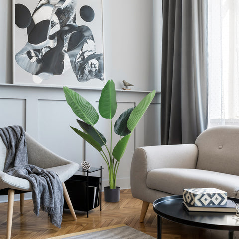 Planta de Decoração artificial de Palma Árvore realista com vaso de flores 7 folhas ?15x120cm para exterior e interior Não requer instalação