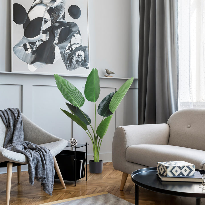 Planta de Decoração artificial de Palma Árvore realista com vaso de flores 7 folhas ?15x120cm para exterior e interior Não requer instalação