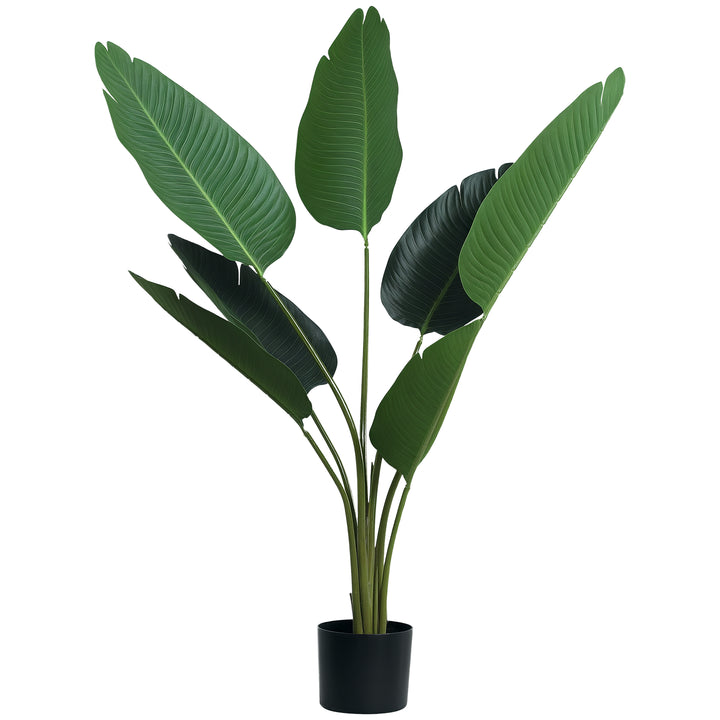 Planta de Decoração artificial de Palma Árvore realista com vaso de flores 7 folhas ?15x120cm para exterior e interior Não requer instalação