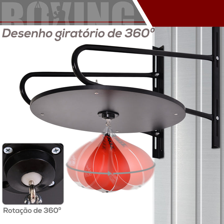 Pera de Boxe com Suporte de Parede Punching Ball para Boxe com Plataforma Ajustável em Altura Suporte Giratório e Insuflador 60x73x80 cm Vermelho e Preto