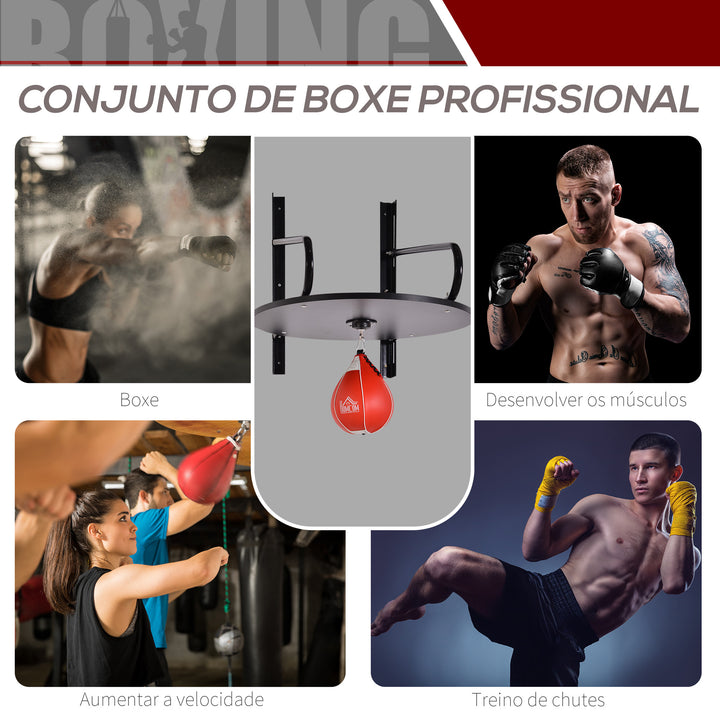Pera de Boxe com Suporte de Parede Punching Ball para Boxe com Plataforma Ajustável em Altura Suporte Giratório e Insuflador 60x73x80 cm Vermelho e Preto