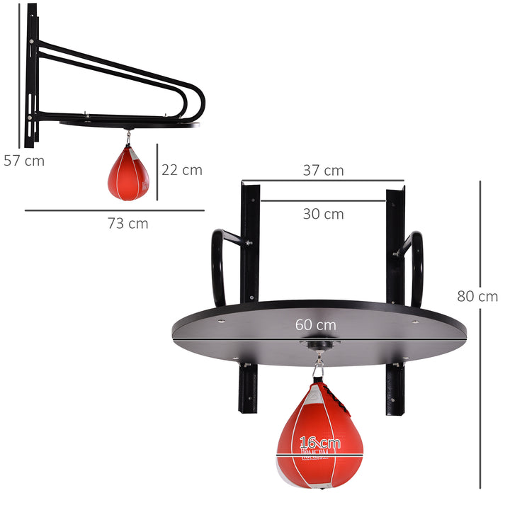 Pera de Boxe com Suporte de Parede Punching Ball para Boxe com Plataforma Ajustável em Altura Suporte Giratório e Insuflador 60x73x80 cm Vermelho e Preto