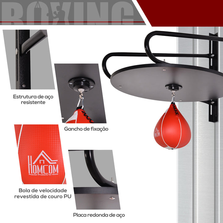 Pera de Boxe com Suporte de Parede Punching Ball para Boxe com Plataforma Ajustável em Altura Suporte Giratório e Insuflador 60x73x80 cm Vermelho e Preto
