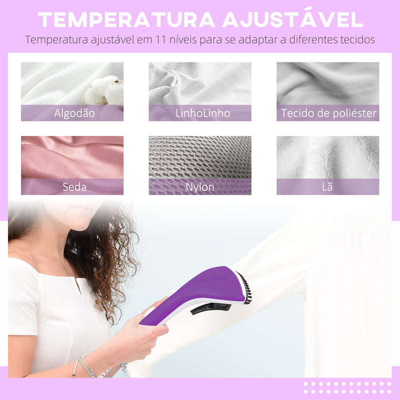 Ferro de Engomar Vertical com Barra Dupla Depósito 2L Ferro de Engomar a Vapor 1950W Saída de Vapor 32g/min e Temperatura Ajustável em 11 Níveis Roxo e Branco