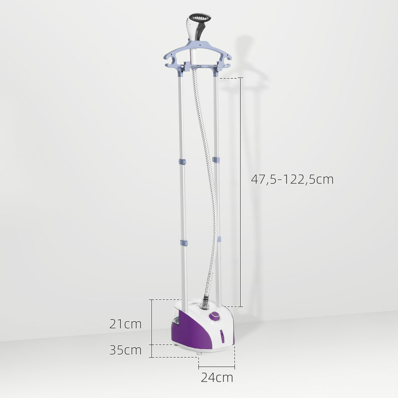 Ferro de Engomar Vertical com Barra Dupla Depósito 2L Ferro de Engomar a Vapor 1950W Saída de Vapor 32g/min e Temperatura Ajustável em 11 Níveis Roxo e Branco