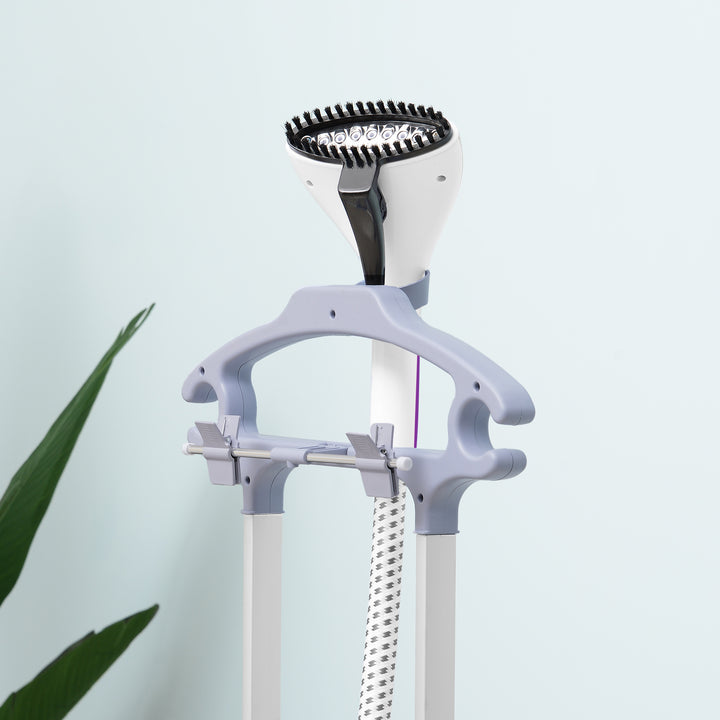 Ferro de Engomar Vertical com Barra Dupla Depósito 2L Ferro de Engomar a Vapor 1950W Saída de Vapor 32g/min e Temperatura Ajustável em 11 Níveis Roxo e Branco