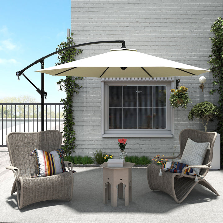 Guarda-sol de jardim com 3 m de diâmetro Sistema de abertura e fechamento usando bobina 300x260cm Creme Branco