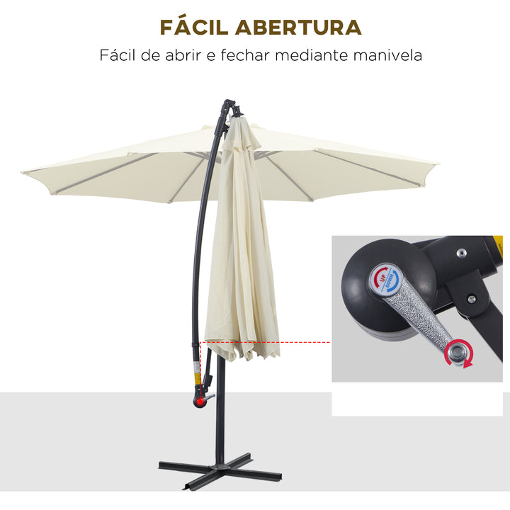 Guarda-sol de jardim com 3 m de diâmetro Sistema de abertura e fechamento usando bobina 300x260cm Creme Branco