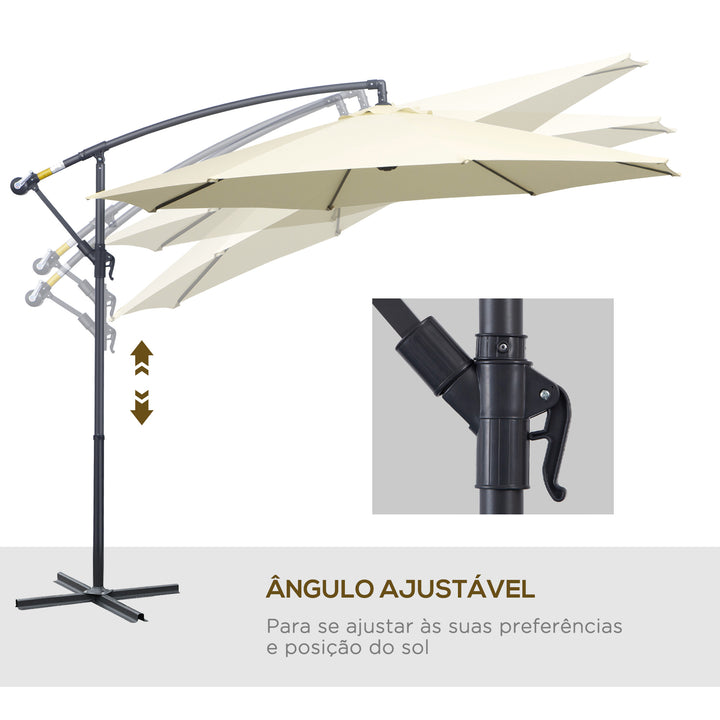 Guarda-sol de jardim com 3 m de diâmetro Sistema de abertura e fechamento usando bobina 300x260cm Creme Branco