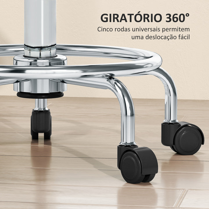 Banco Giratório Banco com Rodas Altura Regulável 50-66 cm Assento Estofado em Imitação de Couro Descanso para os Pés para Salões e Oficinas 34x34x50-66 cm Preto