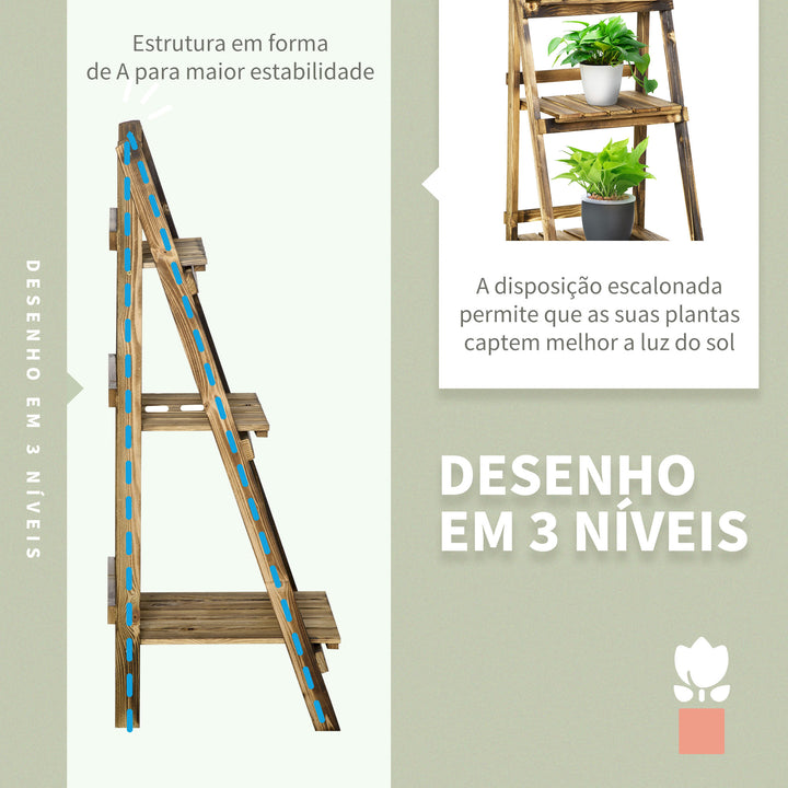 Suporte para Plantas de 3 Níveis Prateleira para Plantas Dobrável Suporte para Vasos de Madeira para Interior e Exterior 40x37x93 cm Madeira