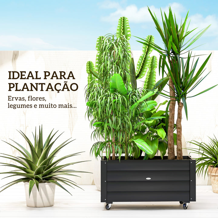Floreira de Madeira com Rodas Horta Urbana para Cultivar Plantas Vaso Exterior com Orifícios de Drenagem e Tecido Não Tecido para Jardim Terraço Varanda e Pátio 89x48x47 cm Preto