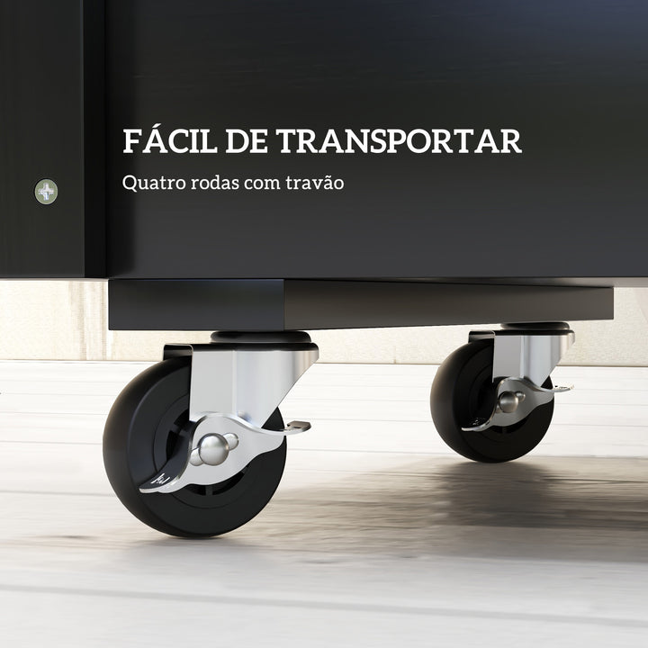 Floreira de Madeira com Rodas Horta Urbana para Cultivar Plantas Vaso Exterior com Orifícios de Drenagem e Tecido Não Tecido para Jardim Terraço Varanda e Pátio 89x48x47 cm Preto