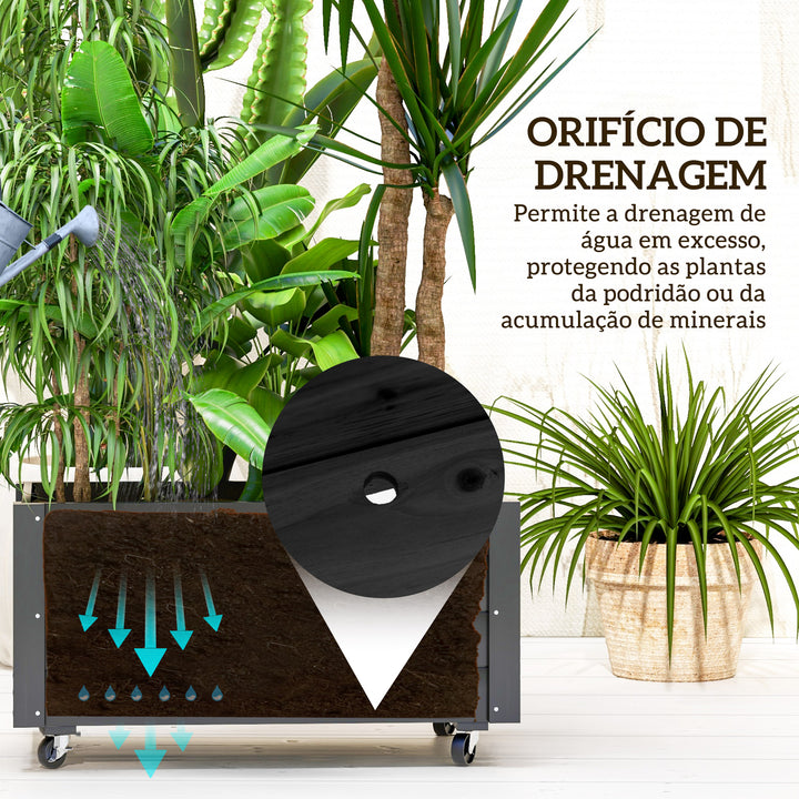 Floreira de Madeira com Rodas Horta Urbana para Cultivar Plantas Vaso Exterior com Orifícios de Drenagem e Tecido Não Tecido para Jardim Terraço Varanda e Pátio 89x48x47 cm Preto