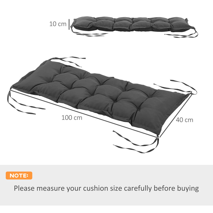 Almofada para Banco de Jardim Acolchoada 100x40x10 cm Almofada Retangular para Interior e Exterior com Acolchoado Espesso e Cintas de Fixação Cinza Escuro