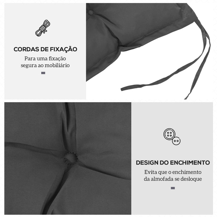 Almofada para Banco de Jardim Acolchoada 100x40x10 cm Almofada Retangular para Interior e Exterior com Acolchoado Espesso e Cintas de Fixação Cinza Escuro