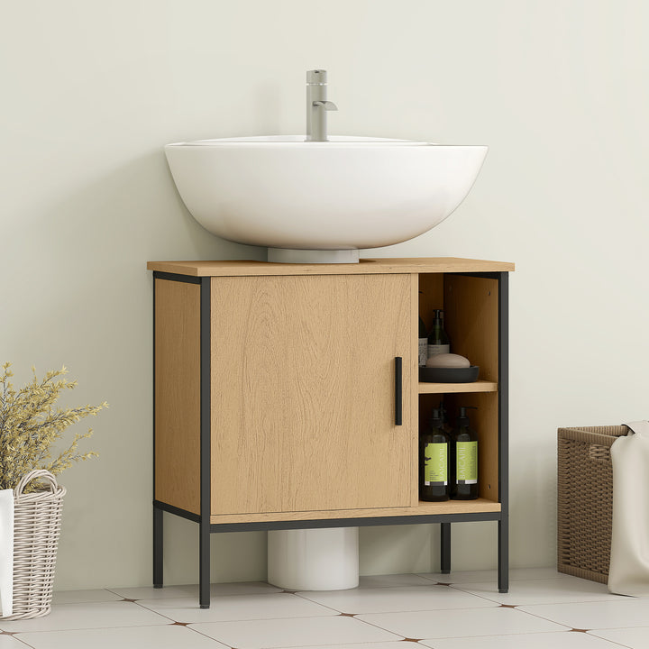 Móvel para Lavatório Pousar Móvel de Casa de Banho com Porta e Prateleira Ajustável para Lavatório com Pedestal 60x30x59,5 cm Madeira e Preto