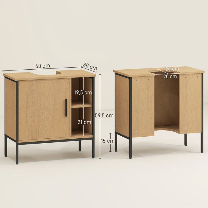 Móvel para Lavatório Pousar Móvel de Casa de Banho com Porta e Prateleira Ajustável para Lavatório com Pedestal 60x30x59,5 cm Madeira e Preto