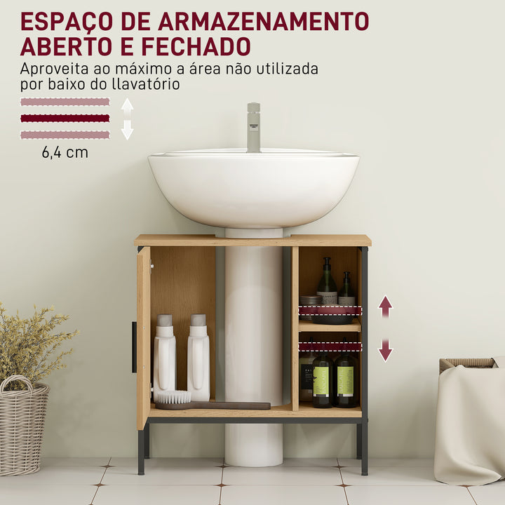 Móvel para Lavatório Pousar Móvel de Casa de Banho com Porta e Prateleira Ajustável para Lavatório com Pedestal 60x30x59,5 cm Madeira e Preto