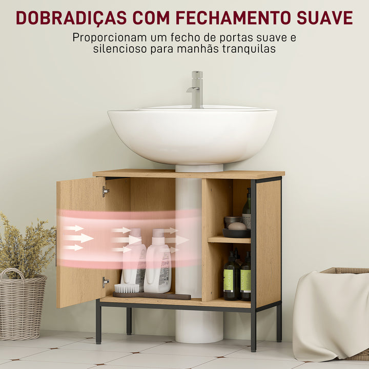 Móvel para Lavatório Pousar Móvel de Casa de Banho com Porta e Prateleira Ajustável para Lavatório com Pedestal 60x30x59,5 cm Madeira e Preto