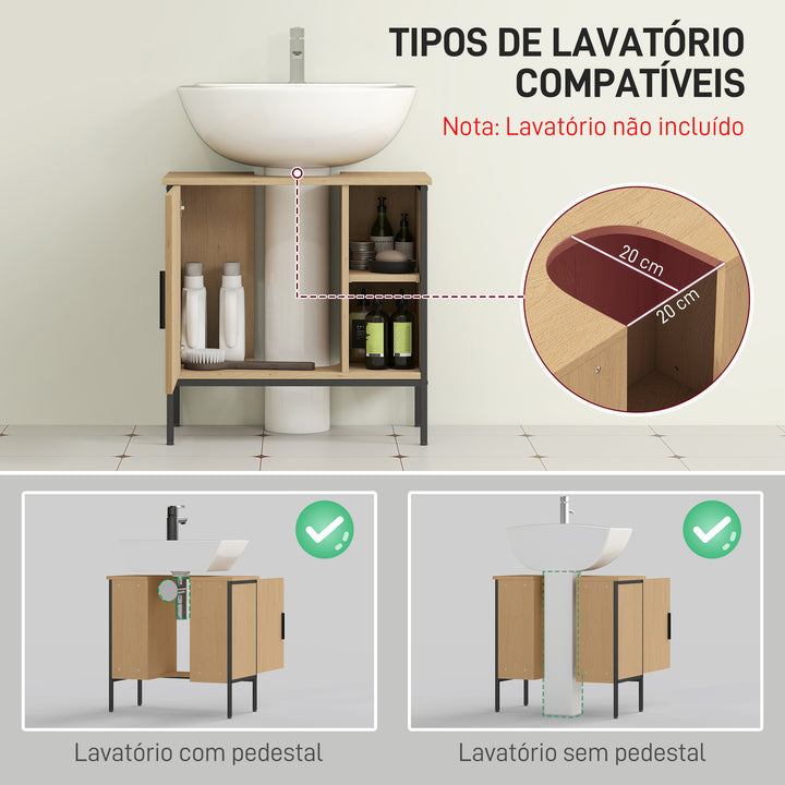 Móvel para Lavatório Pousar Móvel de Casa de Banho com Porta e Prateleira Ajustável para Lavatório com Pedestal 60x30x59,5 cm Madeira e Preto