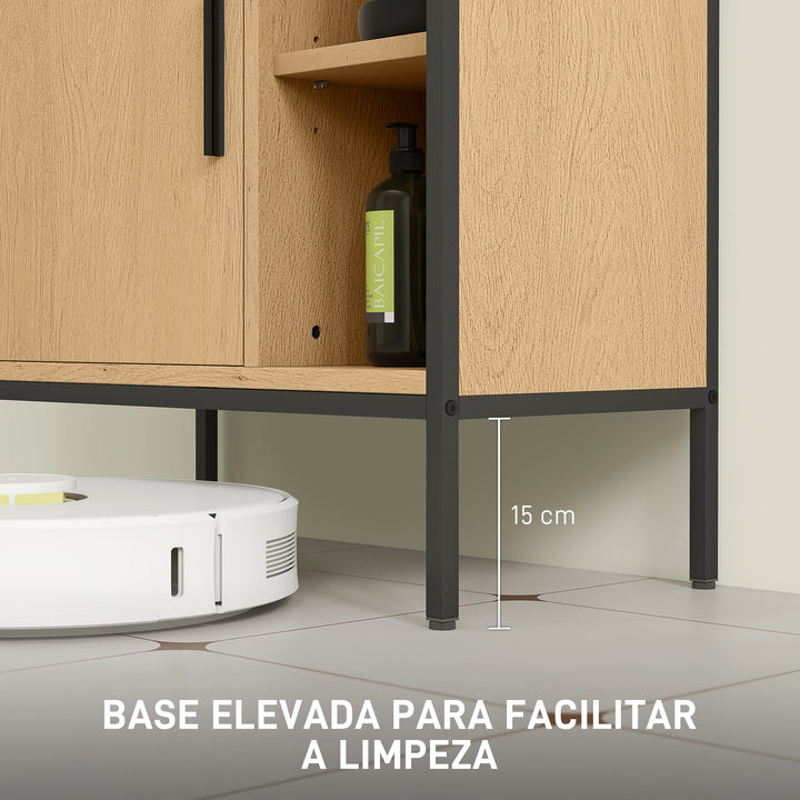 Móvel para Lavatório Pousar Móvel de Casa de Banho com Porta e Prateleira Ajustável para Lavatório com Pedestal 60x30x59,5 cm Madeira e Preto