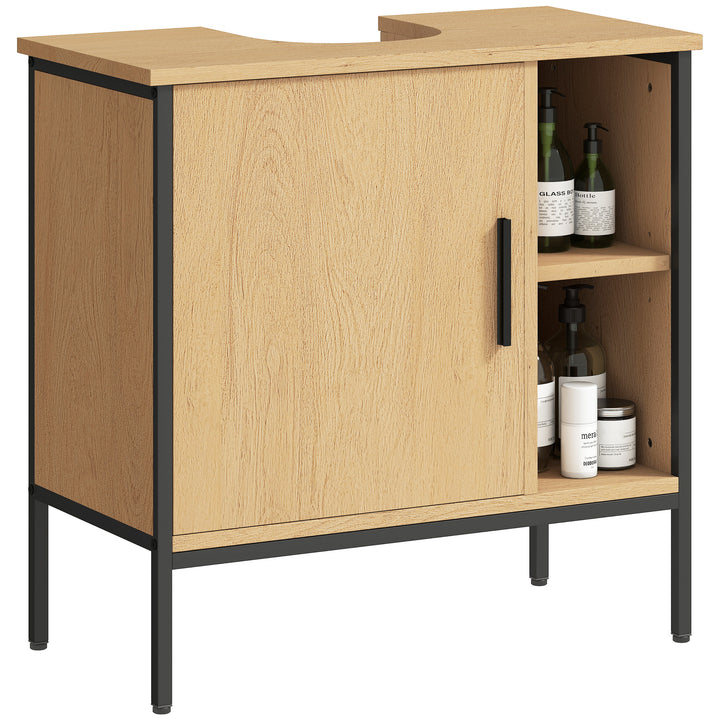 Móvel para Lavatório Pousar Móvel de Casa de Banho com Porta e Prateleira Ajustável para Lavatório com Pedestal 60x30x59,5 cm Madeira e Preto