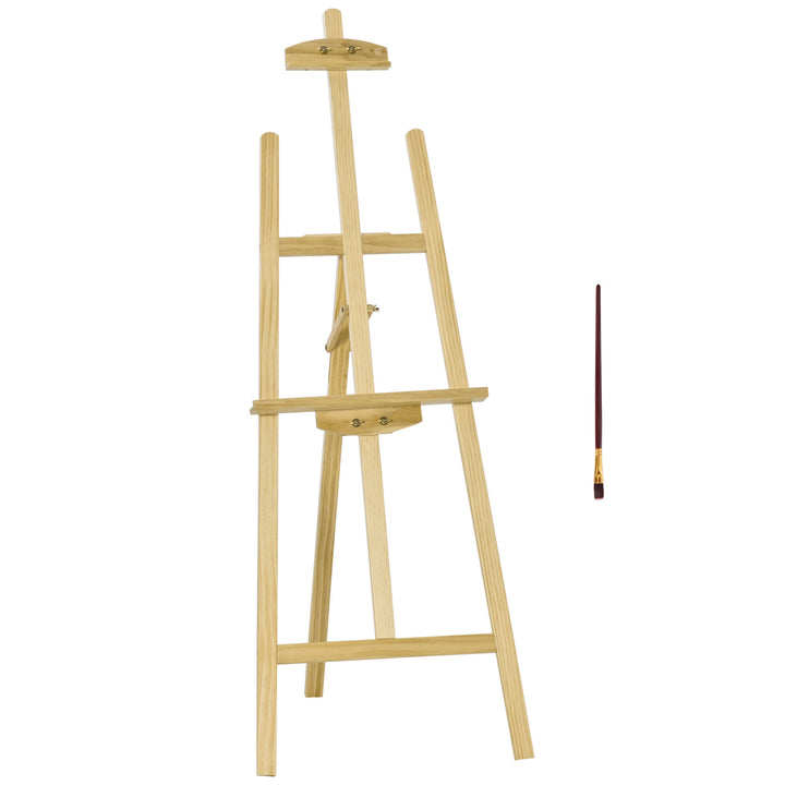 Cavalete Pintura de Madeira Cavalete de Desenho Estúdio Inclinável 90° com Suporte Tripé e Pincel 51,5x71,5x134,5cm Madeira Natural