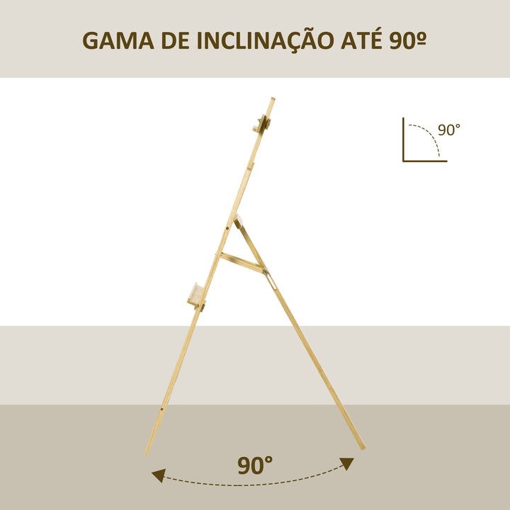 Cavalete Pintura de Madeira Cavalete de Desenho Estúdio Inclinável 90° com Suporte Tripé e Pincel 51,5x71,5x134,5cm Madeira Natural