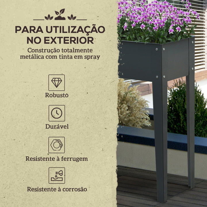 Floreira elevada Cultivo retangular elevado para plantas vegetais e flores com 3 orifícios de drenagem 100x30x80 cm Cinza