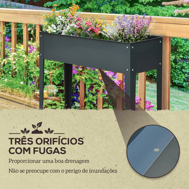 Floreira elevada Cultivo retangular elevado para plantas vegetais e flores com 3 orifícios de drenagem 100x30x80 cm Cinza