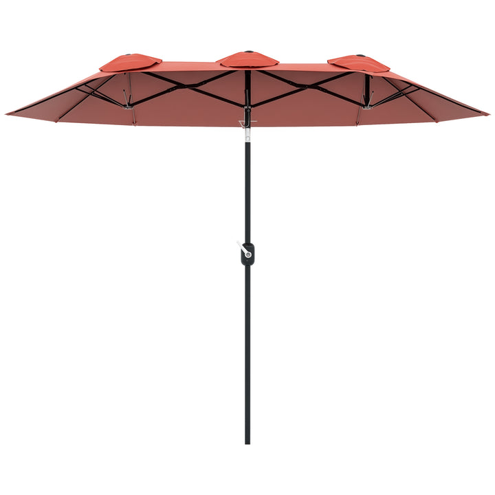 Chapéu de Sol Duplo 295x152x222 cm Chapéu de Sol de Jardim com Inclinação de 45° Manivela Estrutura de Aço para Pátio Varanda Piscina Vermelho Vinho