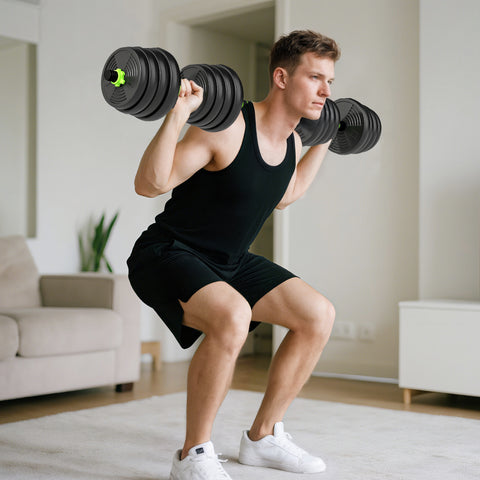 Conjunto de Halteres Ajustáveis 3 em 1 30 kg Conjunto de Pesos com Barras de Conexão e Pegas Antiderrapantes Pesos e Halteres para Exercício de Fitness Ginásio em Casa