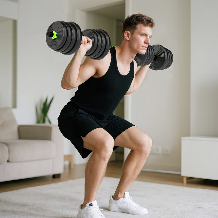 Conjunto de Halteres Ajustáveis 3 em 1 30 kg Conjunto de Pesos com Barras de Conexão e Pegas Antiderrapantes Pesos e Halteres para Exercício de Fitness Ginásio em Casa