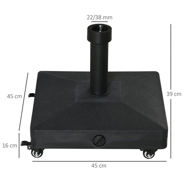 Base para Chapéu de Sol Portátil Base para Chapéu de sol Recarregável com Rodas para Mastros de F3,8cm e F 4,8cm Preto