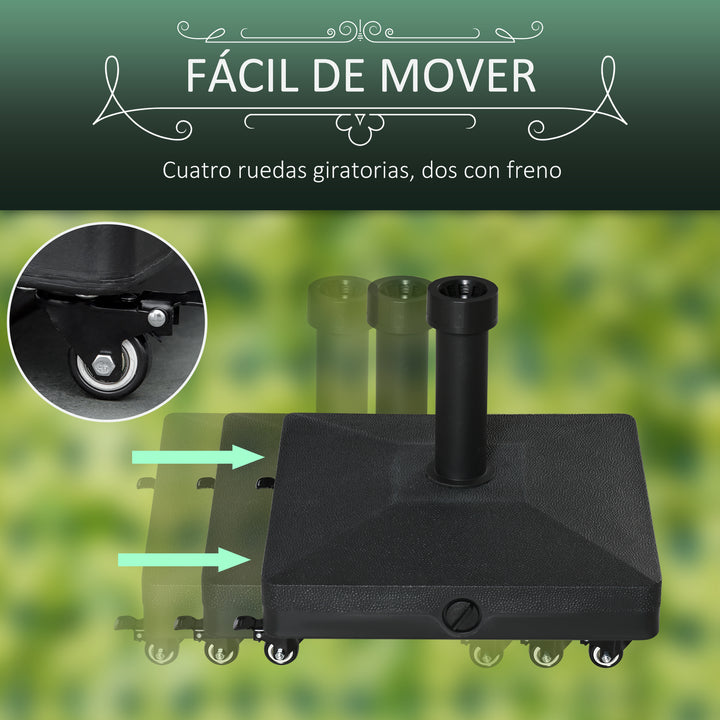 Base para Chapéu de Sol Portátil Base para Chapéu de sol Recarregável com Rodas para Mastros de F3,8cm e F 4,8cm Preto