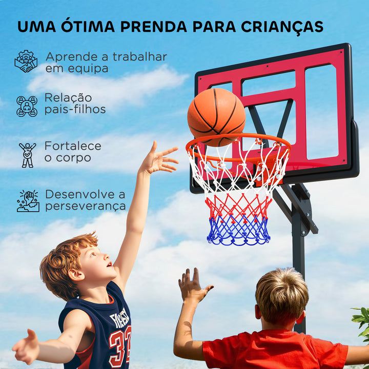Tabela de Basquetebol para Crianças com Altura Ajustável de 200 a 260 cm Cesta de Basquetebol para Interior e Exterior com Saco de Pesos para Crianças a partir dos 6 Anos Vermelho e Preto