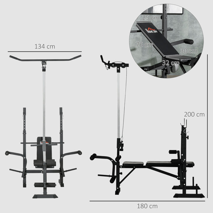 Banco de Pesos Multi Funcional Banco de Musculação Ajustável em 6 Posições para Treinamento de Corpo Inteiro em Ginásio Casa Carga Máxima 150kg 180x134x200cm Prata e Preto