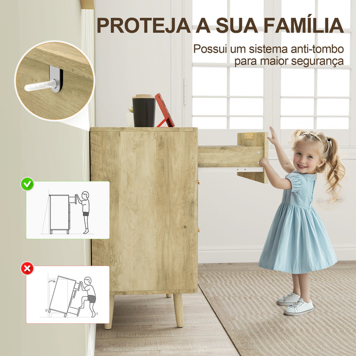 Cómoda com 6 Gavetas para Dormitório Cómoda com Frentes das Gavetas Estriadas e Pés de Madeira Cómoda para Sala ou Corredor 120x40x76 cm Madeira