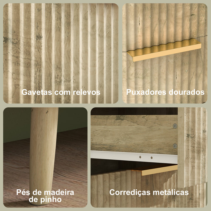 Cómoda com 6 Gavetas para Dormitório Cómoda com Frentes das Gavetas Estriadas e Pés de Madeira Cómoda para Sala ou Corredor 120x40x76 cm Madeira