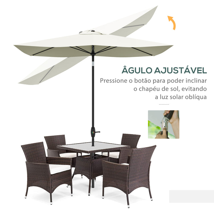 Chapéu de Sol de Jardim 290x205x248 cm Proteção UV50+ Chapéu de Sol de Alumínio Inclinável com Teto de Ventilação e Manivela para Terraço Varanda Exterior Creme