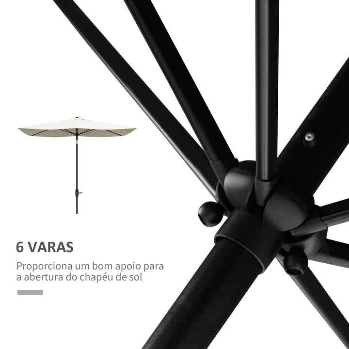 Chapéu de Sol de Jardim 290x205x248 cm Proteção UV50+ Chapéu de Sol de Alumínio Inclinável com Teto de Ventilação e Manivela para Terraço Varanda Exterior Creme