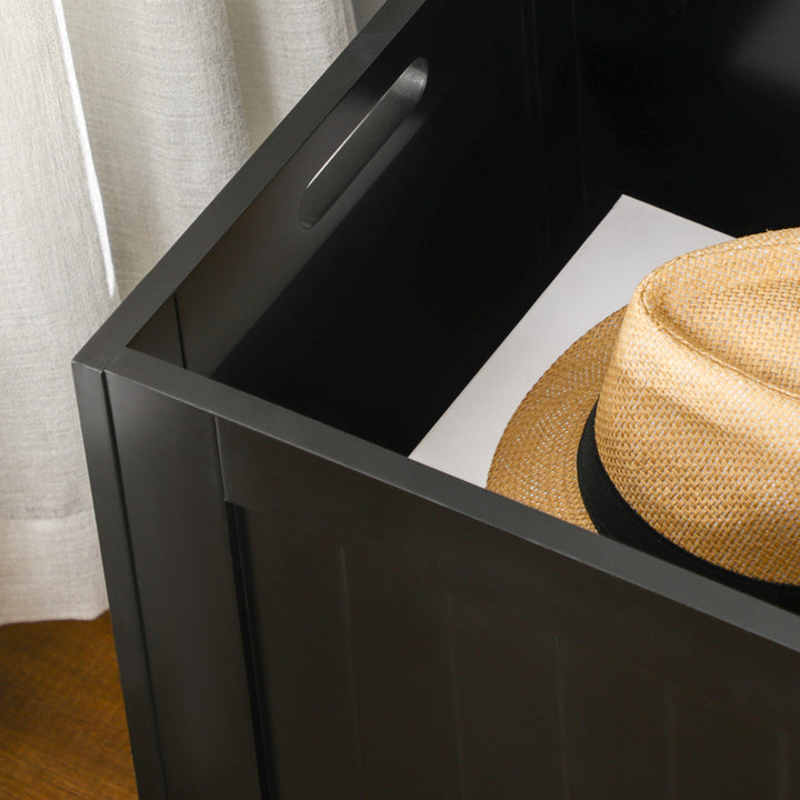 Baú de Armazenamento de Madeira Baú de Arrumação com Dobradiça de Segurança para Dormitório Sala de Estar Carga Máxima 20 kg 81x40x46 cm Preto