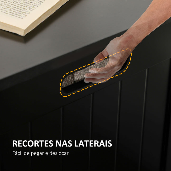 Baú de Armazenamento de Madeira Baú de Arrumação com Dobradiça de Segurança para Dormitório Sala de Estar Carga Máxima 20 kg 81x40x46 cm Preto