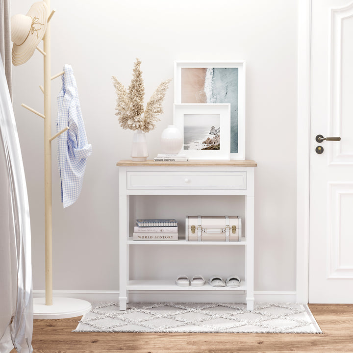 Mesa consola com 2 prateleiras 1 Gaveta Retro Removível 75,6x27,5x80,5 cm Branco