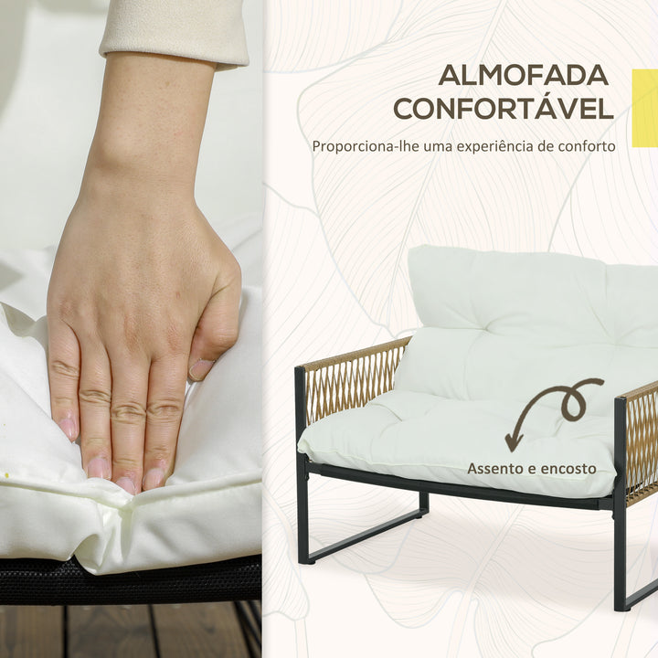 Conjunto de Móveis de Jardim de Vime Sintético Conjunto de 4 Peças Móveis de Jardim com 2 Poltronas 1 Sofá de 2 Lugares 1 Mesa de Centro e Almofadas Creme
