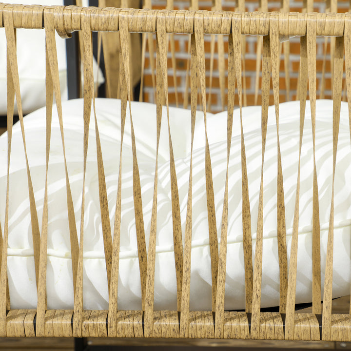 Conjunto de Móveis de Jardim de Vime Sintético Conjunto de 4 Peças Móveis de Jardim com 2 Poltronas 1 Sofá de 2 Lugares 1 Mesa de Centro e Almofadas Creme