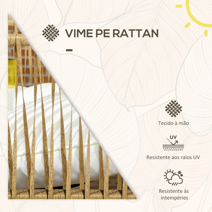 Conjunto de Móveis de Jardim de Vime Sintético Conjunto de 4 Peças Móveis de Jardim com 2 Poltronas 1 Sofá de 2 Lugares 1 Mesa de Centro e Almofadas Creme